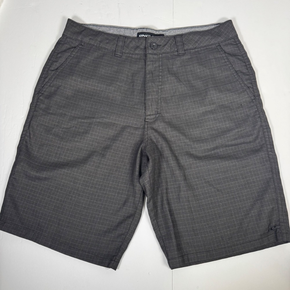 O'Neill Hybrid Shorts Mens 34 Black Grey Plaid Stretch Walk Shorts A1038019PS